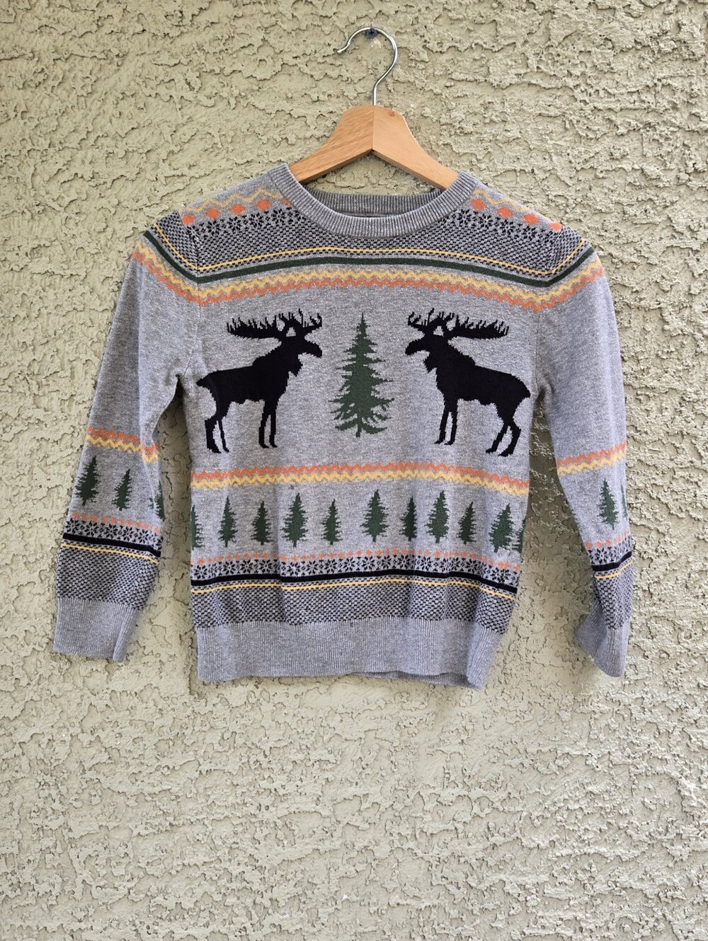 Andy & Evan Gray Moose & Pine Tree Pattern Kids Sweater